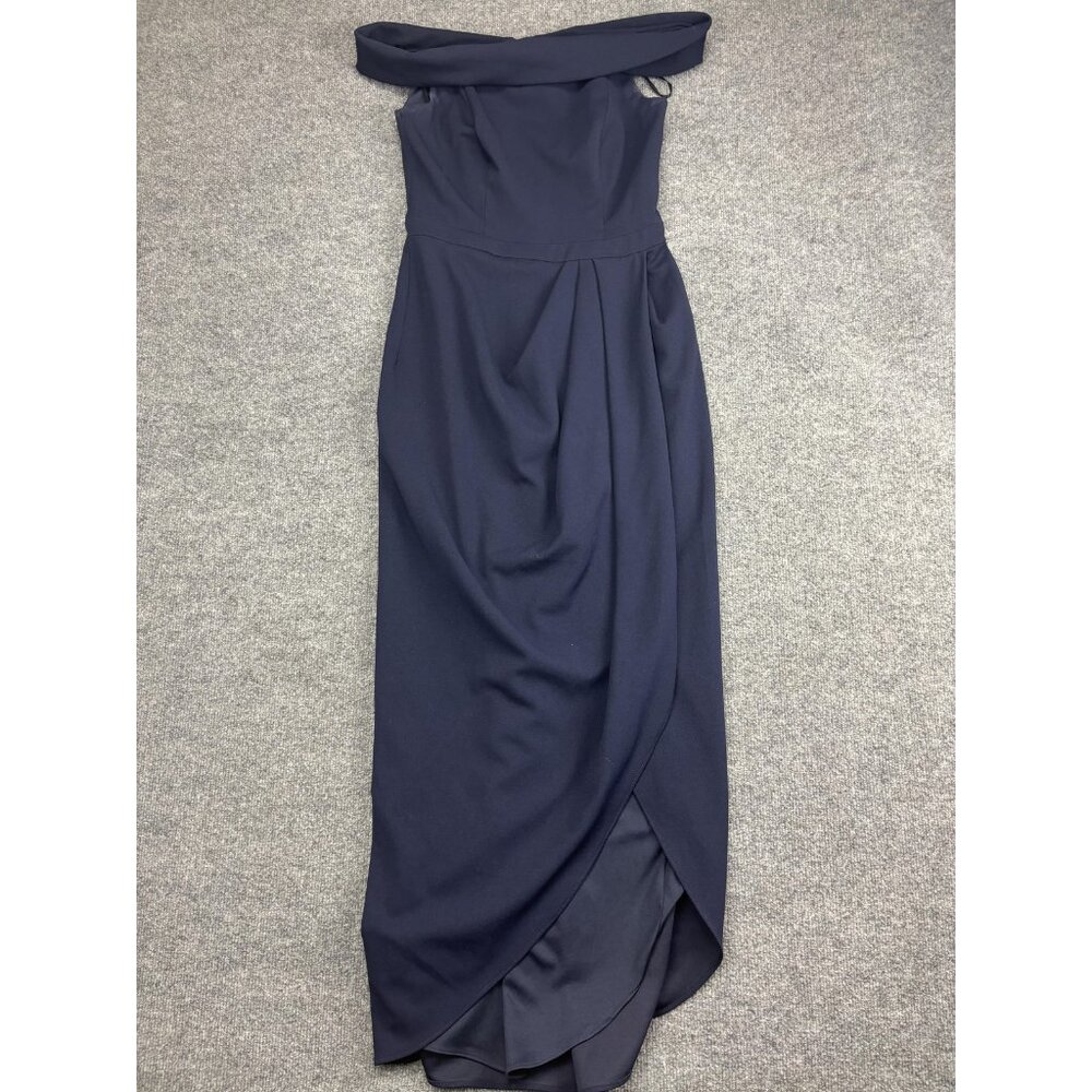 BHLDN Dress‎ Womens 8 Navy Off Shoulder Hi Low Sheath Bridesmaid Gown Formal